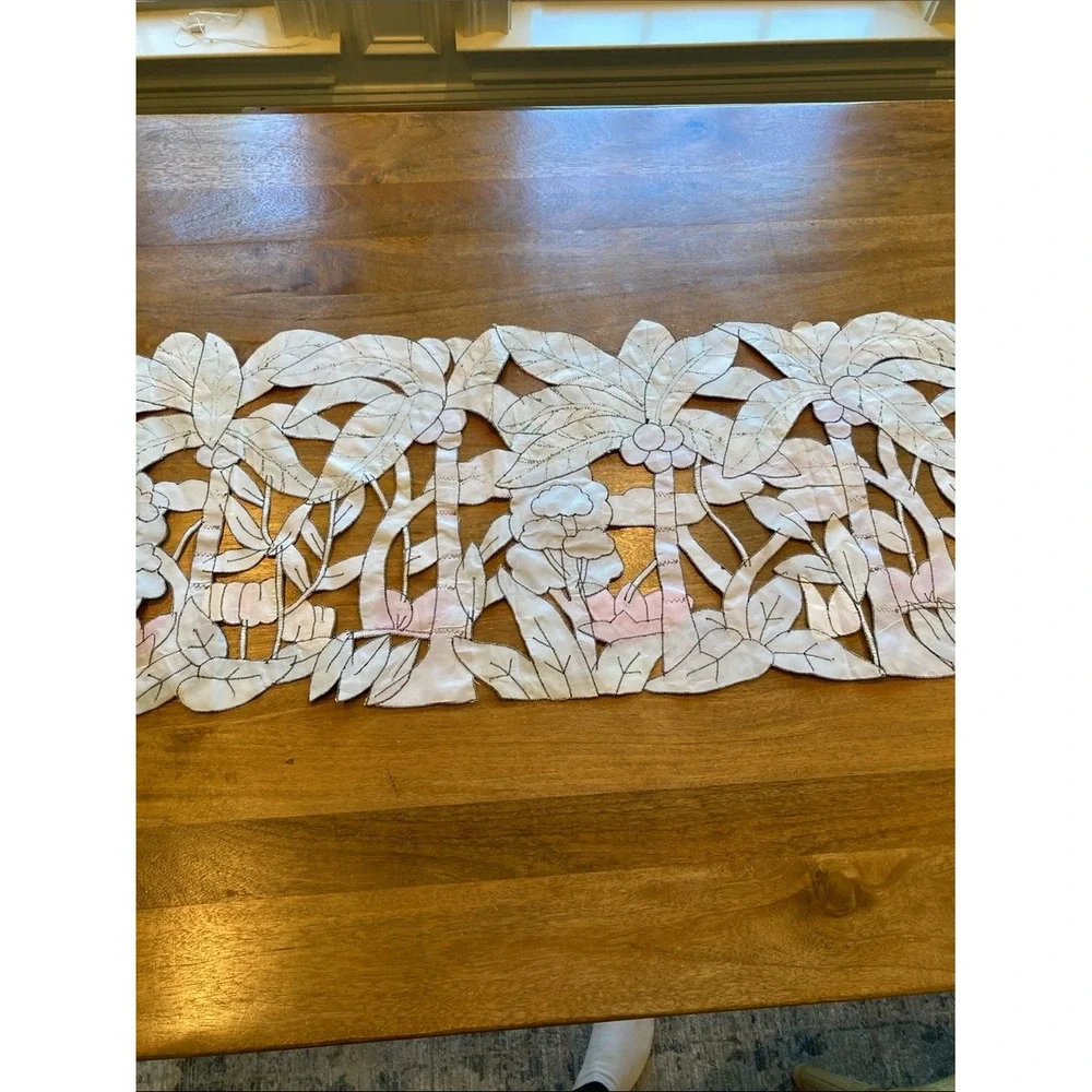 Tropical Palm Tree Appliqué Runner with Floral Accents‎ 16x43